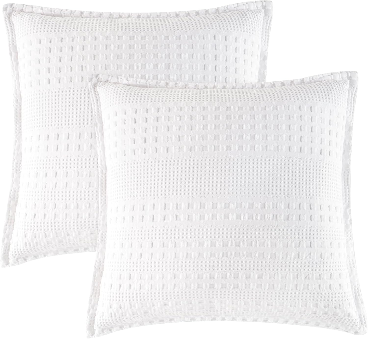 Phf 100% Cotton Ruffle Waffle Weave Euro Sham Covers, 2 Pack 26" x 26" Bed Pillow Covers for Elegant Home Decor, No Filling, Luxury Aesthet…