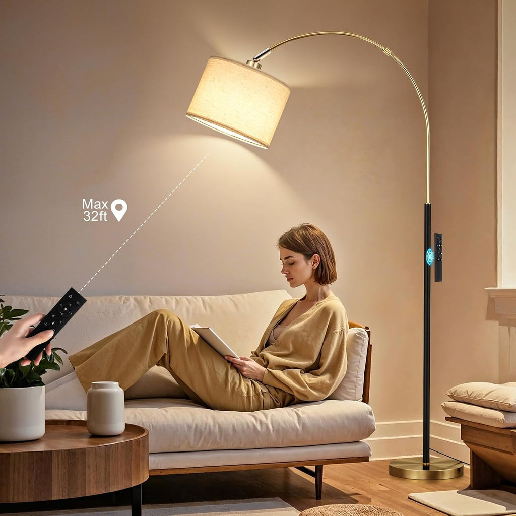 Ambimall Dimmable Arc Floor Lamp with Remote, Color Temperatures and Brightness Adjustable, Arched Floor Lamp with Rotating Head, Over…