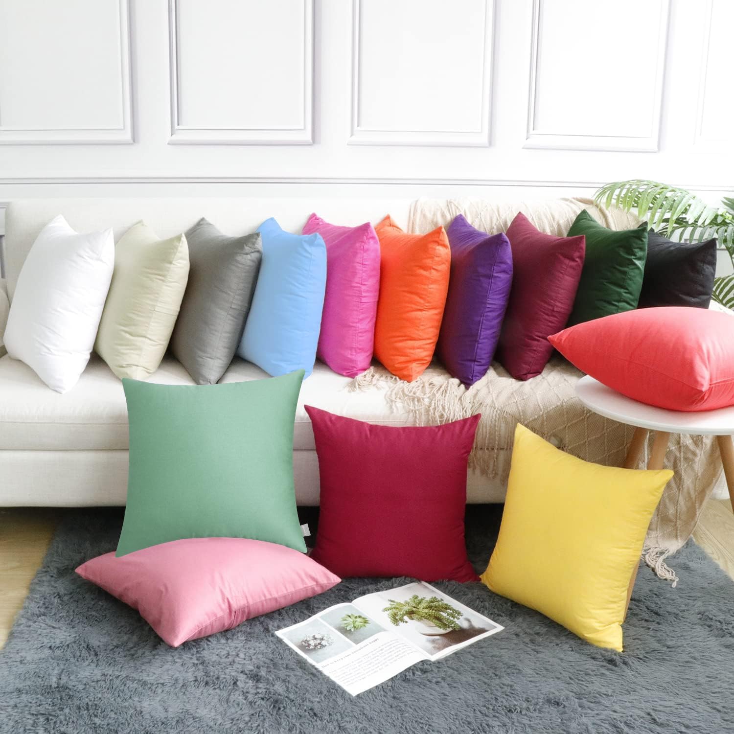 Thmyo 4-Pack 100% Cotton Comfortable Solid Decorative Throw Pillow Case, Square Cushion Cover Pillowcase Sublimation Blank Pillow Covers DI…