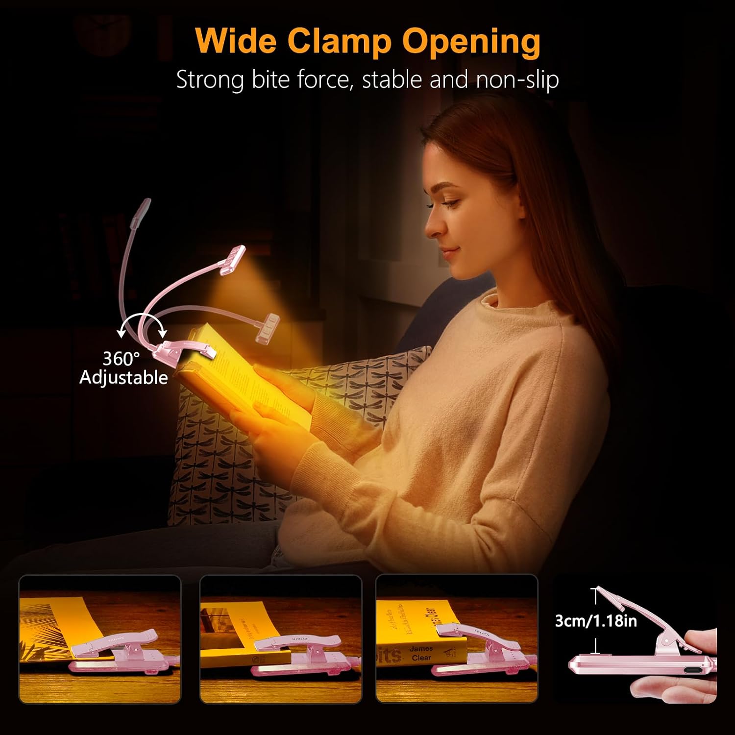 Gritin 19 LED Rechargeable Book Light for Reading in Bed with Memory Function- Eye Caring 3 Color Temperatures, Stepless Dimming…
