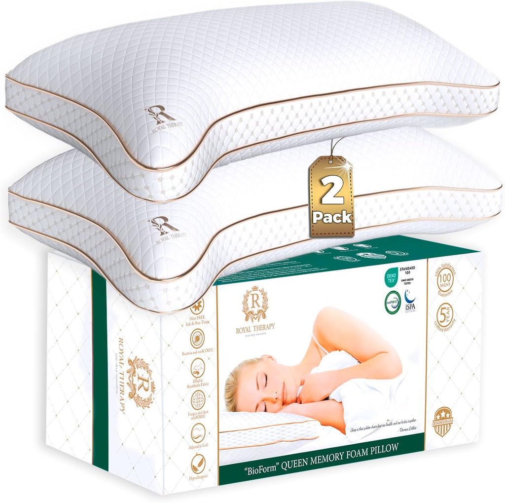 Royaltherapy Royal relaxation King 2-Pack Memory Foam Pillow, Adjustable Shredded Odor-Free Cut-Out Bed Pillow for Neck & Shoulder…