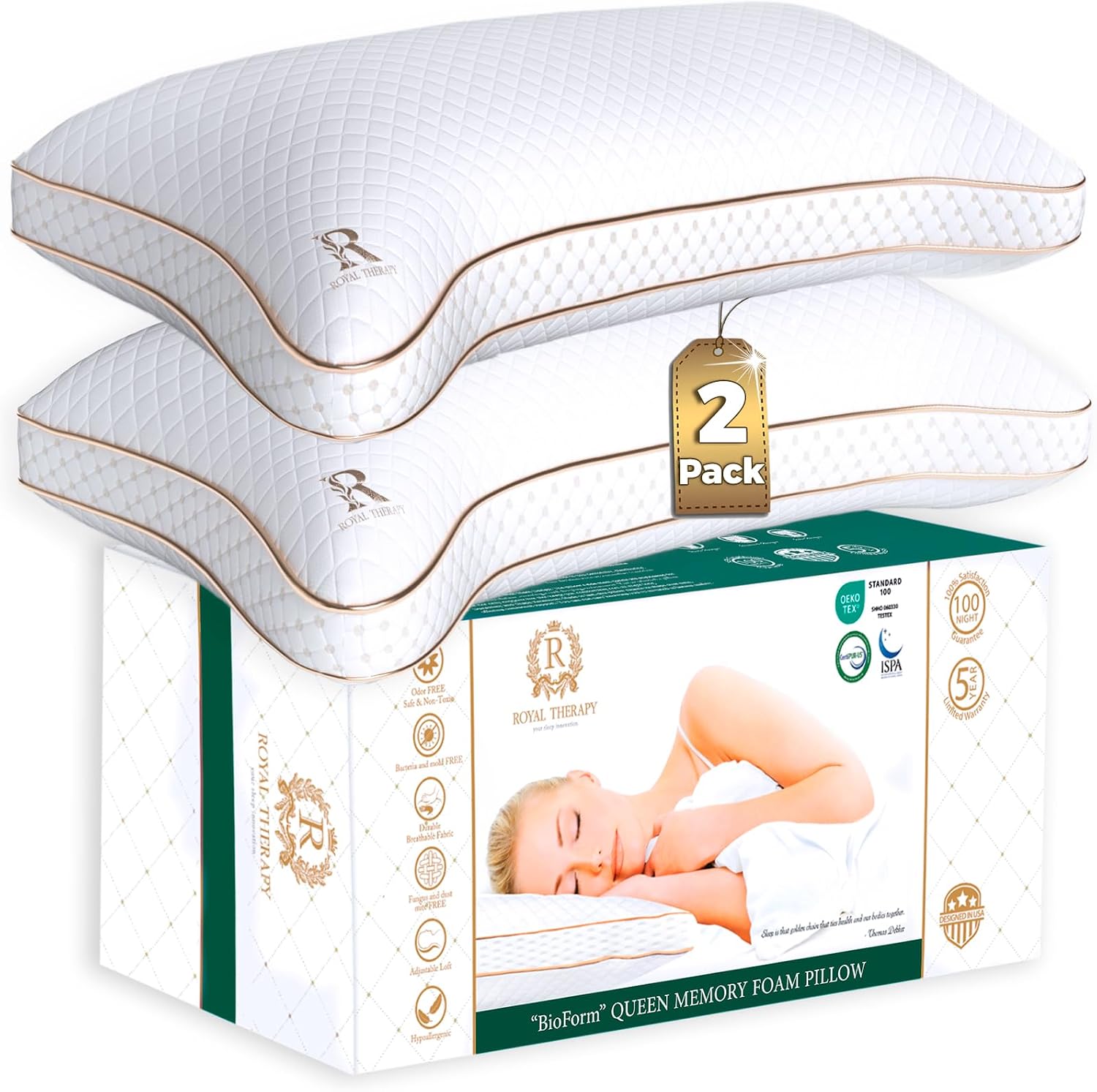 Royaltherapy Royal relaxation King 2-Pack Memory Foam Pillow, Adjustable Shredded Odor-Free Cut-Out Bed Pillow for Neck & Shoulder…