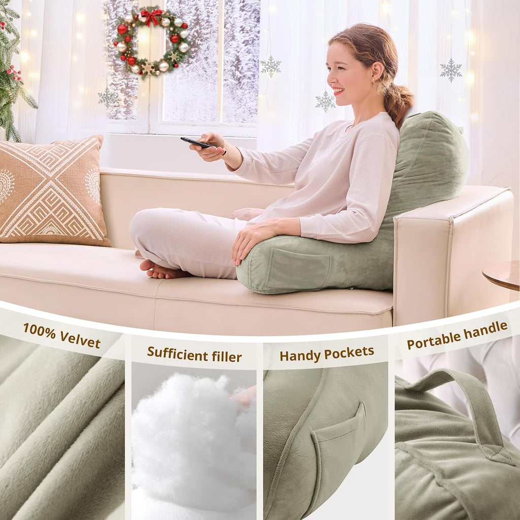 Sasttie Reading Pillow, Pillows for Reading or Relaxing – Ergonomic Support for Head, Neck, Back, and Lumbar, 21-Inch, Linen