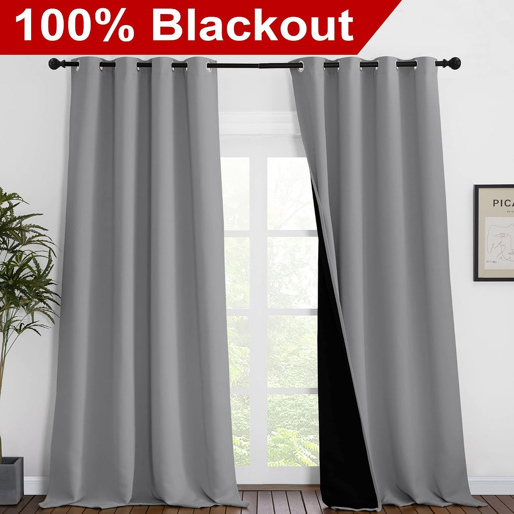 Nicetown 100% Blackout Blinds, Laundry Room Decor Window Treatment Curtains for Large Patio Sliding Door, Thermal Insulated Silver Grey Cur…
