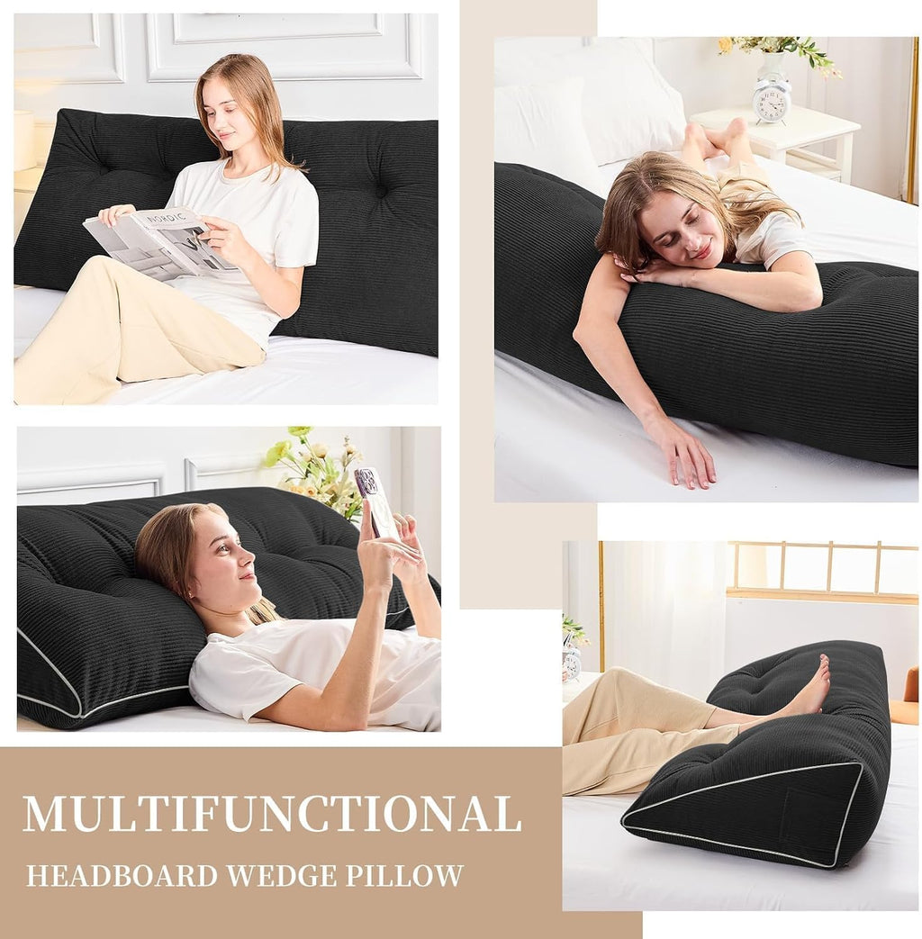 Sasttie Headboard Pillow King, Wedge Pillow Headboard for Sitting Up in Bed, Back-Rest Support Triangular Cushion for Reading - Features Re…