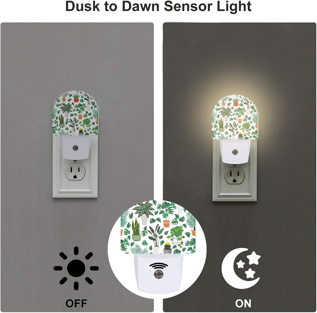 Green Potted Plants Night Light, Home Botanical Floral Leaves Dusk to Dawn Night Light Plug in,0.5w Energy Saving Sleep Friendly…