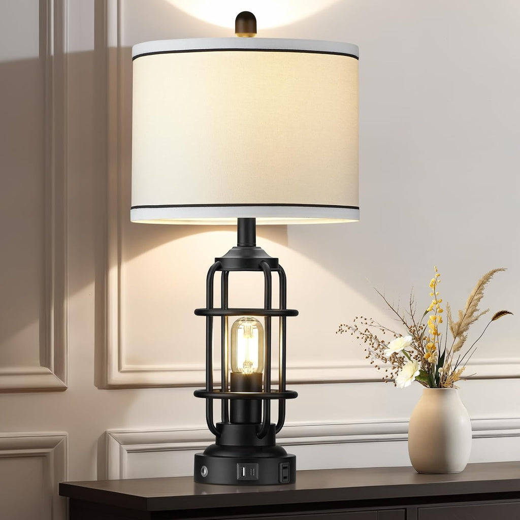 26" Modern Lamp for Living Room, Industrial 3-Way Dimmable Beside Table Lamp with USB A+C Charging Ports & AC Outlet, Touch Control…