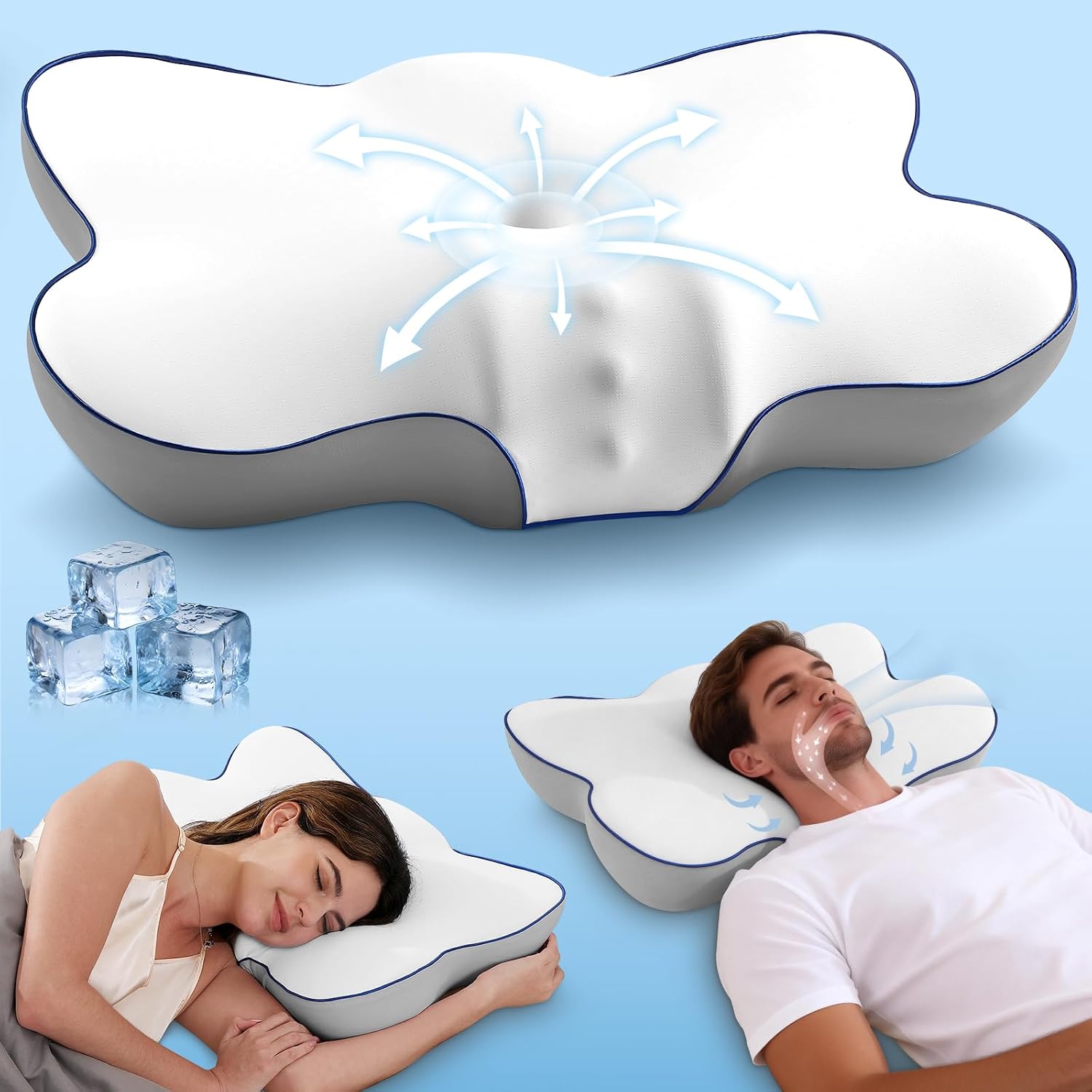 jiaao Patented Cervical Neck Pillow for, 5X Support Ergonomic Contour Neck Pillow with 3D Ice-Silk Mesh Cover and Oeko-TEX Memory Foam, Or…
