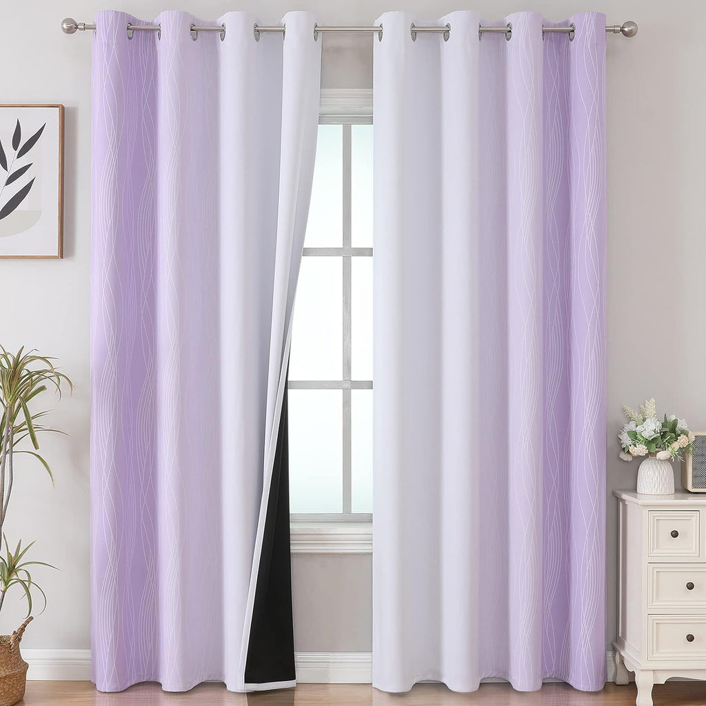 Estelartextiler Estelar Textiler Lilac and Greyish White Ombre Blackout Curtains 90 Inch Length 2 Panels Set, Thermal Insulated Drapes for…