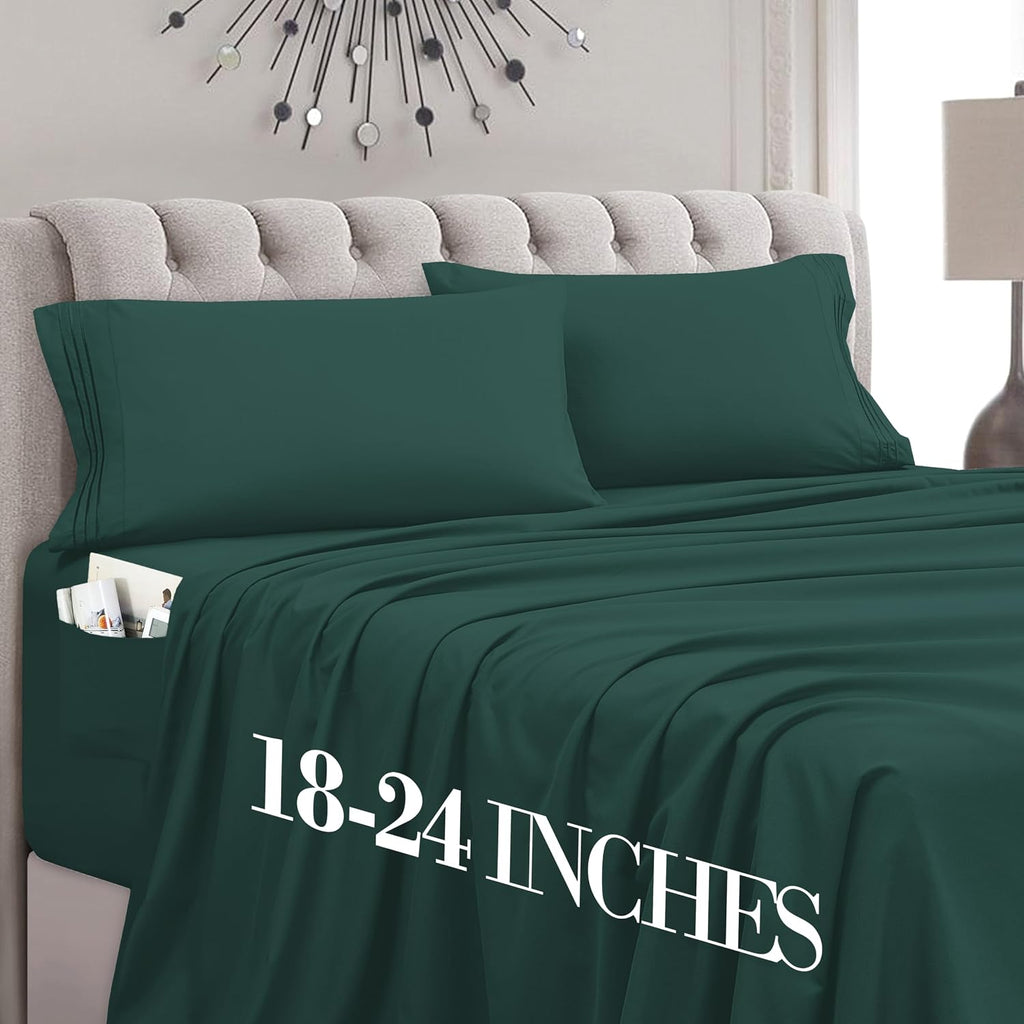 MocassiLuxuryBedding Mocassi Cal King Size 4-Piece Bed Sheet Set - 1800 Hotel Quality Microfiber 18-24 Inches Extra Deep Pocket Fitted Shee…