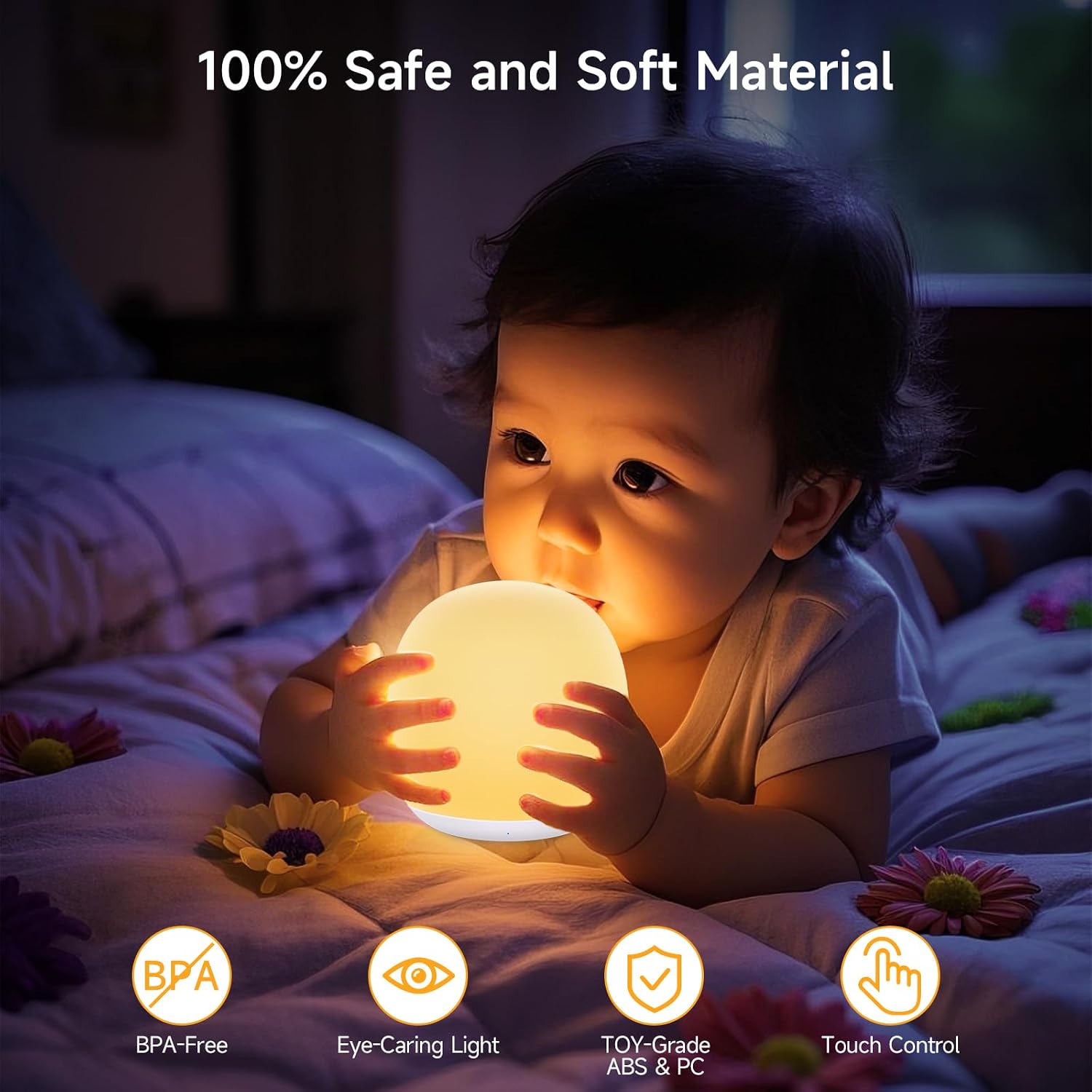 Tyute Baby Night Light, Nursery Night Lamp with 8 RGB Colors Changing, Soft BPA Free Silicone Touch Night Light for Kids Room Breastfeeding…