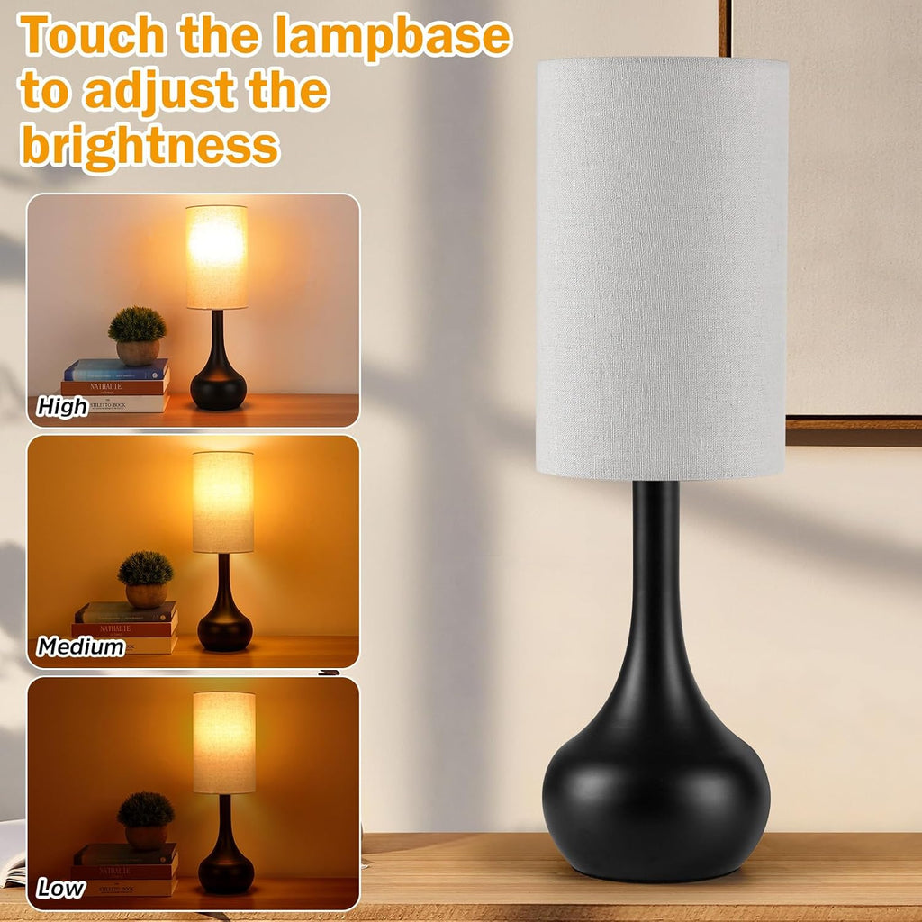 Ledikon Touch Bedside Lamp for Nightstand,3-Way Dimmable, Space Saving & No Assembly Required, Upgraded Small Droplet Vintage Black Table La…