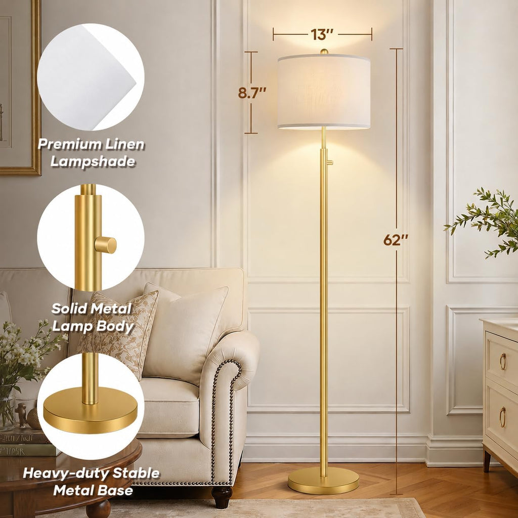 Nintiue 【Upgraded】 Dimmable Floor Lamp for Living Room, 11W LED Bulb Included, Modern Standing Lamp, Tall Pole Light with Linen Shade for…