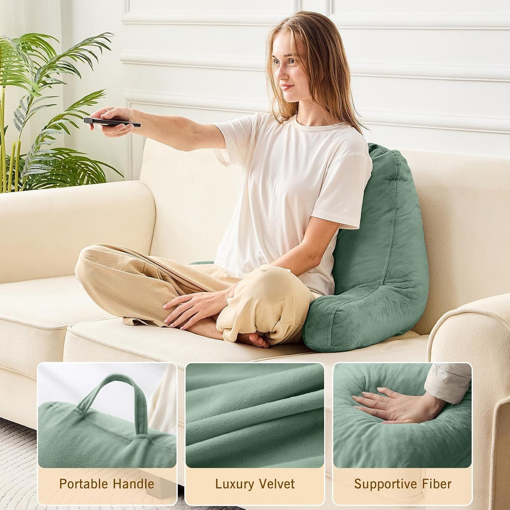 Sasttie Reading Pillow, Velvet Back Pillow for Bed Sitting Up, Adult Back-Rest Support Cushion with Arms for Sit Up on Couch, Sofa, and…