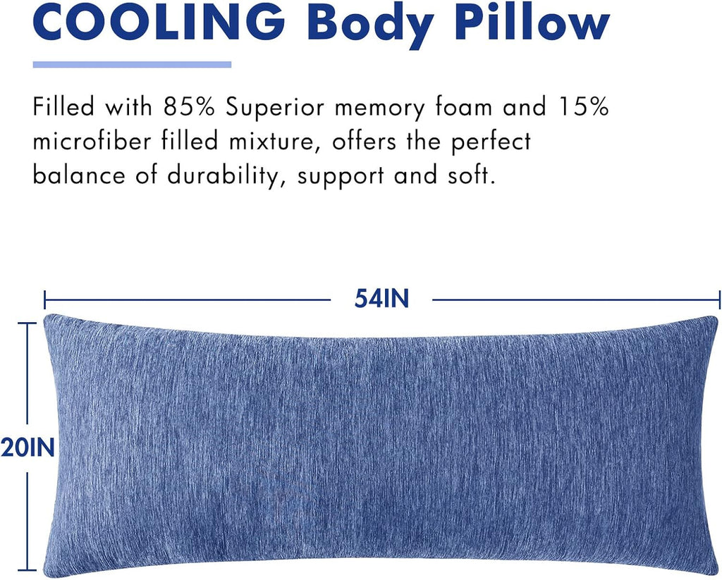 MIULEE Body Pillow for Adults Long Body Pillow for Side Sleeper Memory Foam Cooling Bed Full for Back/Stomach/Side Sleeping 20x54 Inch Blue
