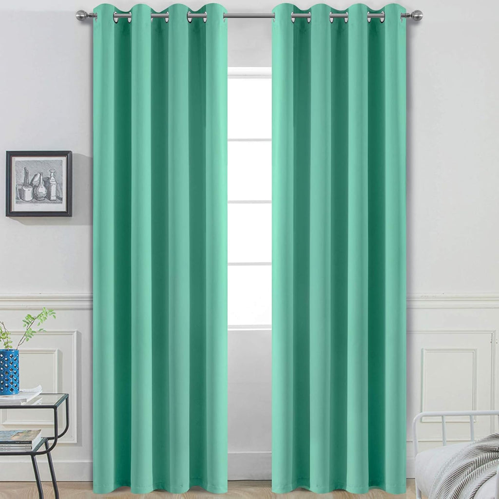 Yakamok 96 Inch Long Room Darkening Turquoise Blackout Curtains, Thermal Insulated Blackout Drapes with Grommet for Bedroom (52x96Inch, 2…