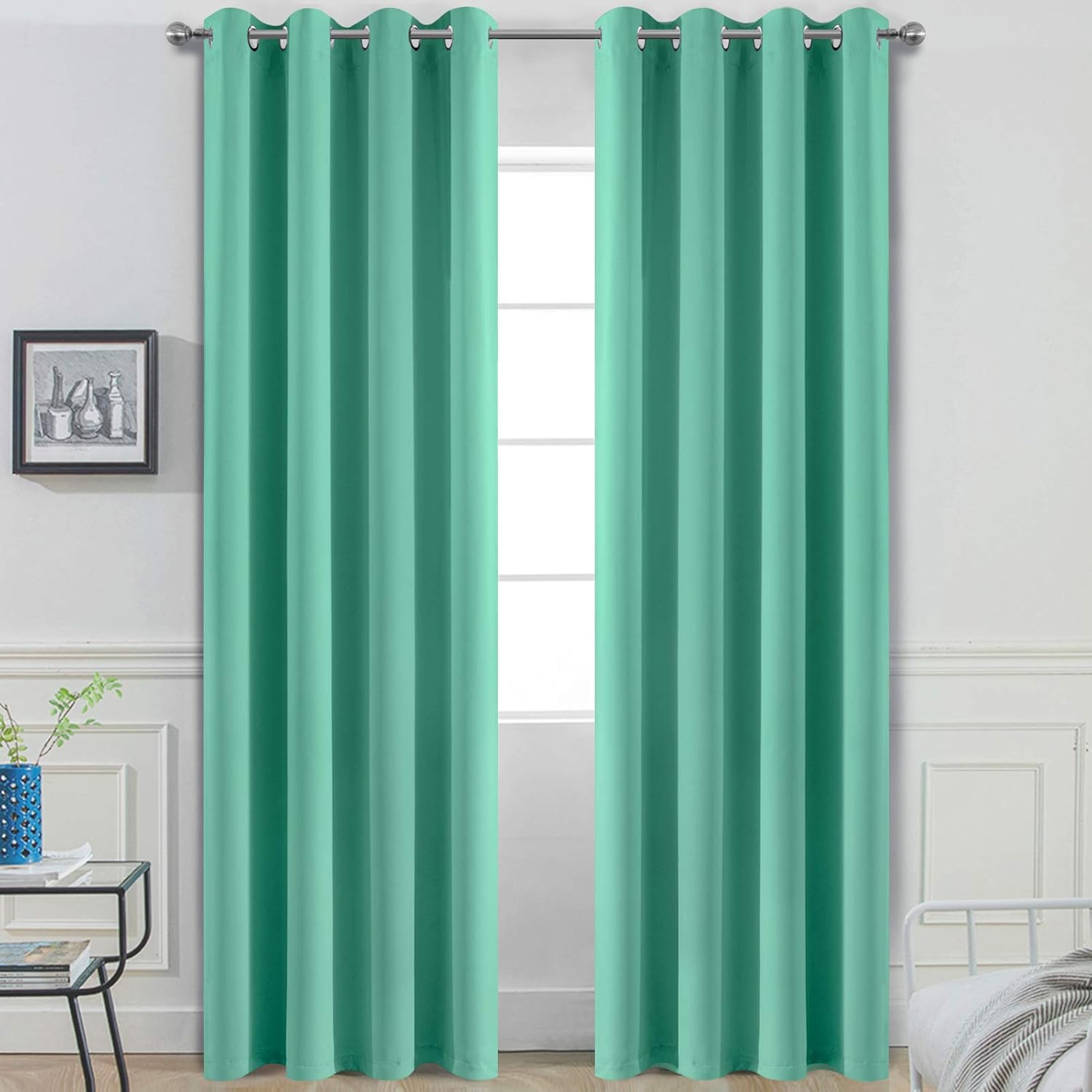 Yakamok 96 Inch Long Room Darkening Turquoise Blackout Curtains, Thermal Insulated Blackout Drapes with Grommet for Bedroom (52x96Inch, 2…