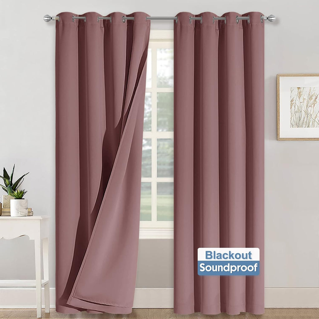 Rybhome RYB HOME Noise Cancelling Curtains - 3 Layers Total Blackout Curtains Grommet Heavy Duty Drapes Thermal Insulated Energy Efficiency…