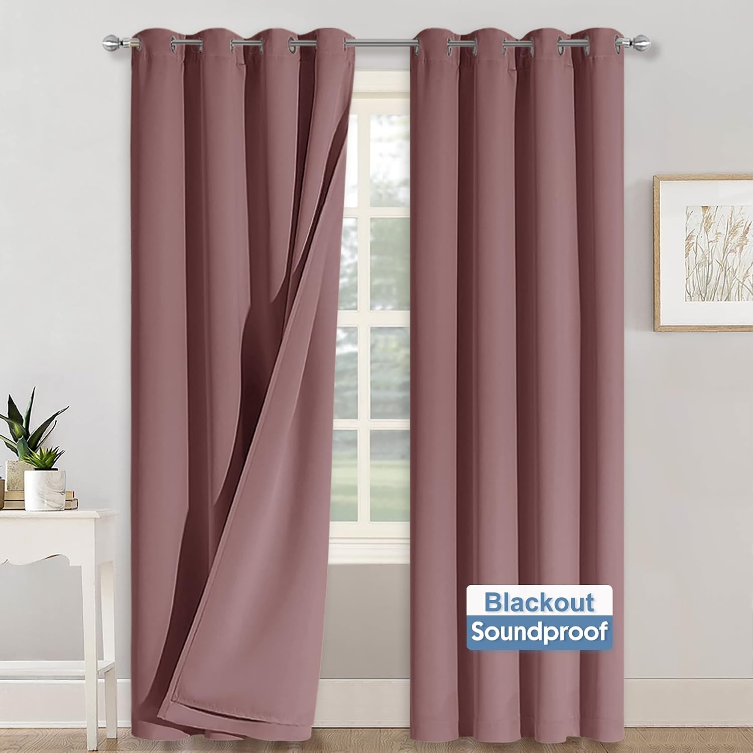 Rybhome RYB HOME Noise Cancelling Curtains - 3 Layers Total Blackout Curtains Grommet Heavy Duty Drapes Thermal Insulated Energy Efficiency…