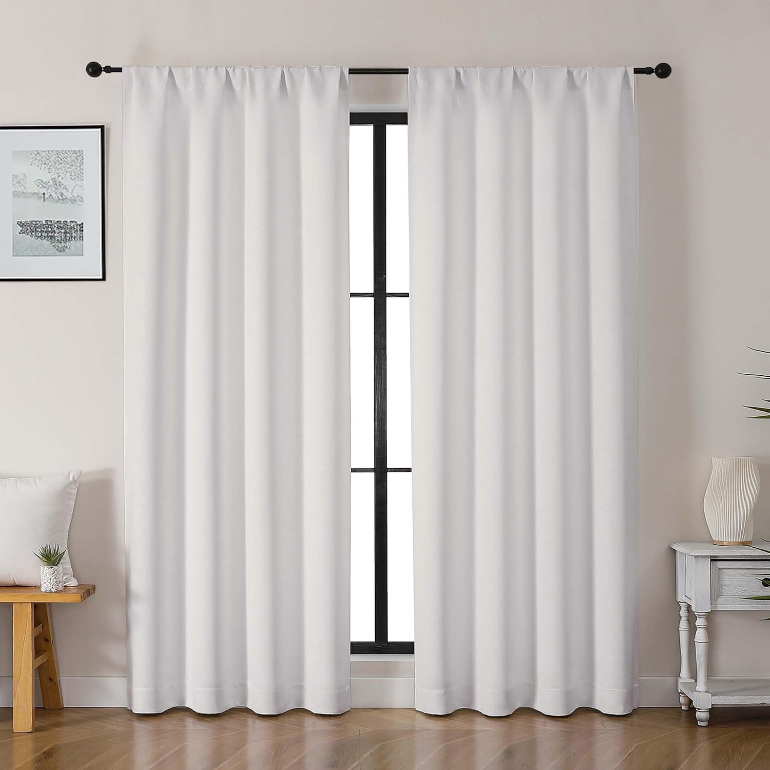 Gwine Ivory Curtains for Bedroom 72 Inches Long - Thermal Insulated Noise Reducing Window Curtain Panels, Solid Light Filtering Curtain…
