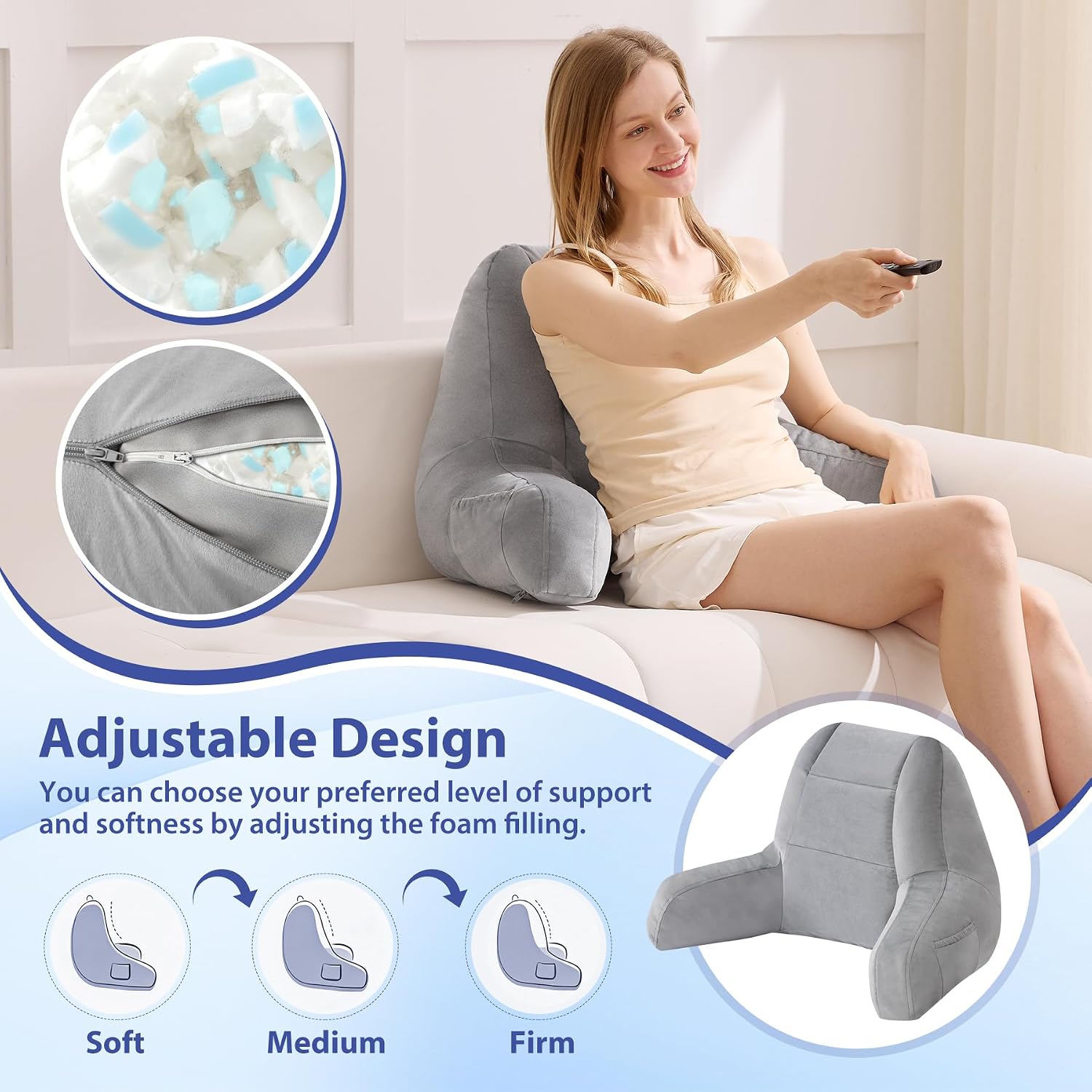 Iaseahk Back Pillow for Bed Sitting Up, Reading Pillows for Beds, Bed Pillow for Sitting up, Backrest Pillows with Arms for Adult, Filled w…