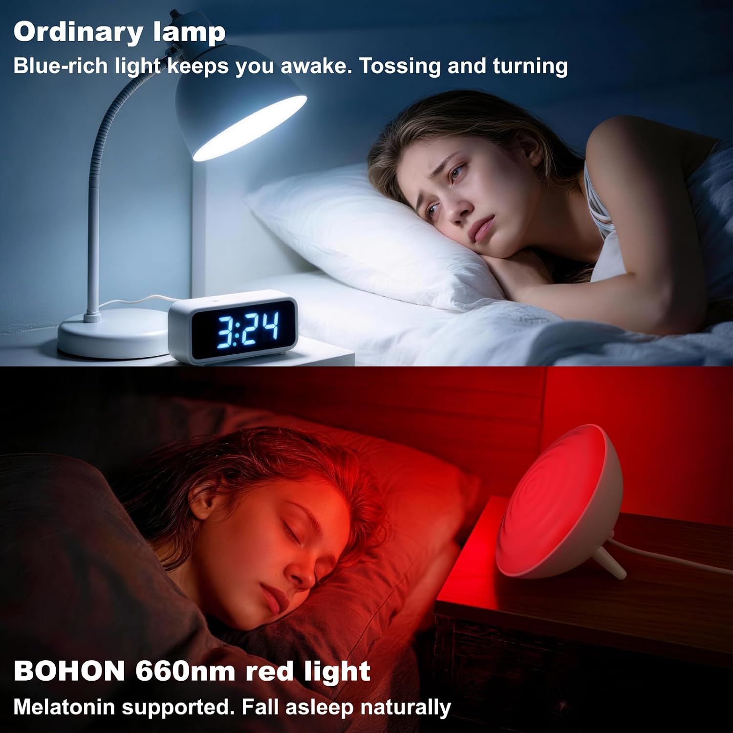 BOHON Red Light Night Light with Timer, 3 Color Modes 10 Brightness Dimmer Red Light Reading Light, 660nm Red Night Lights for Sleep…