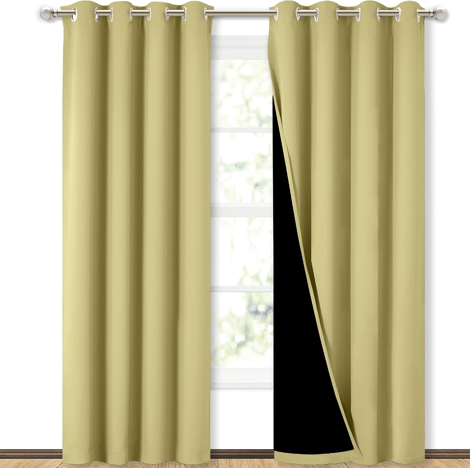 Nicetown Paler Yellow Full Shade Curtain Panels, Pair of Energy Smart & Noise Blocking Out Blackout Drapes for Dining Room Window, Thermal…