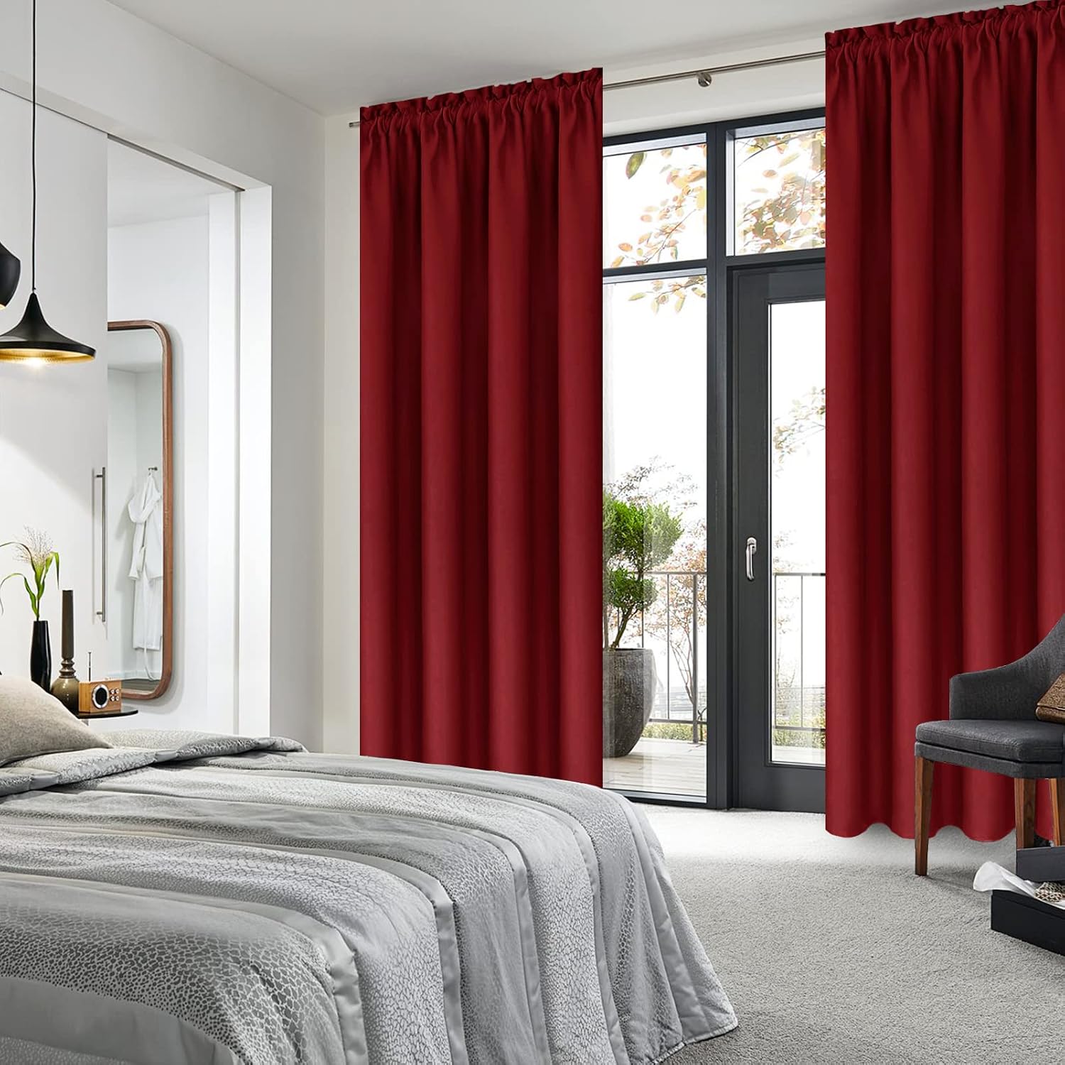 Dwcn Christmas Blackout Curtains Room Darkening Thermal Insulated Bedroom Curtains Window Curtain Panels, 38 x 84 inches Long, Set of 2 Bur…