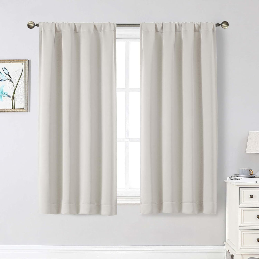 WelvetBLK Natural Curtains for Bedroom Living Room 54 Inch Length 2 Panels Set, Soft Solid Thermal Insulated Light Filtering Curtains Drape…