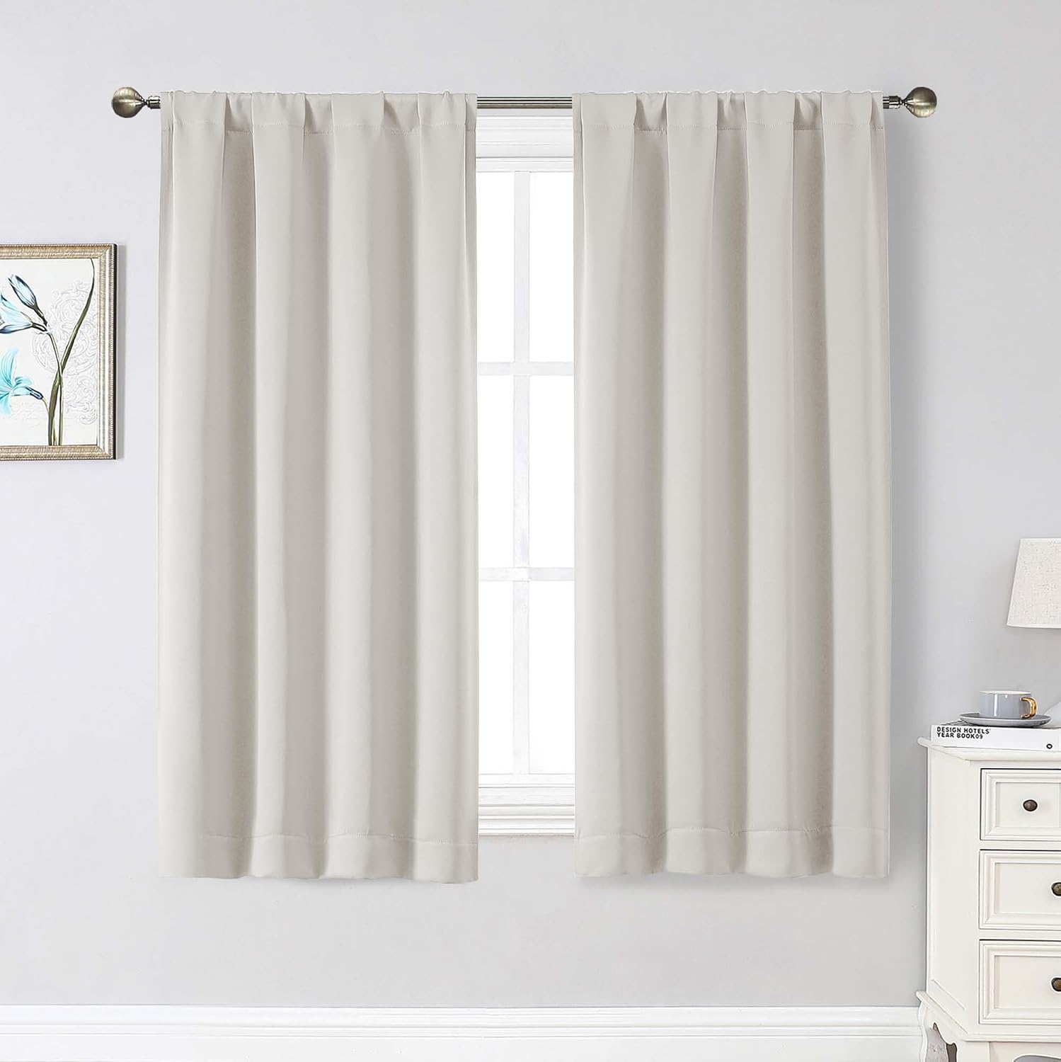 WelvetBLK Natural Curtains for Bedroom Living Room 54 Inch Length 2 Panels Set, Soft Solid Thermal Insulated Light Filtering Curtains Drape…
