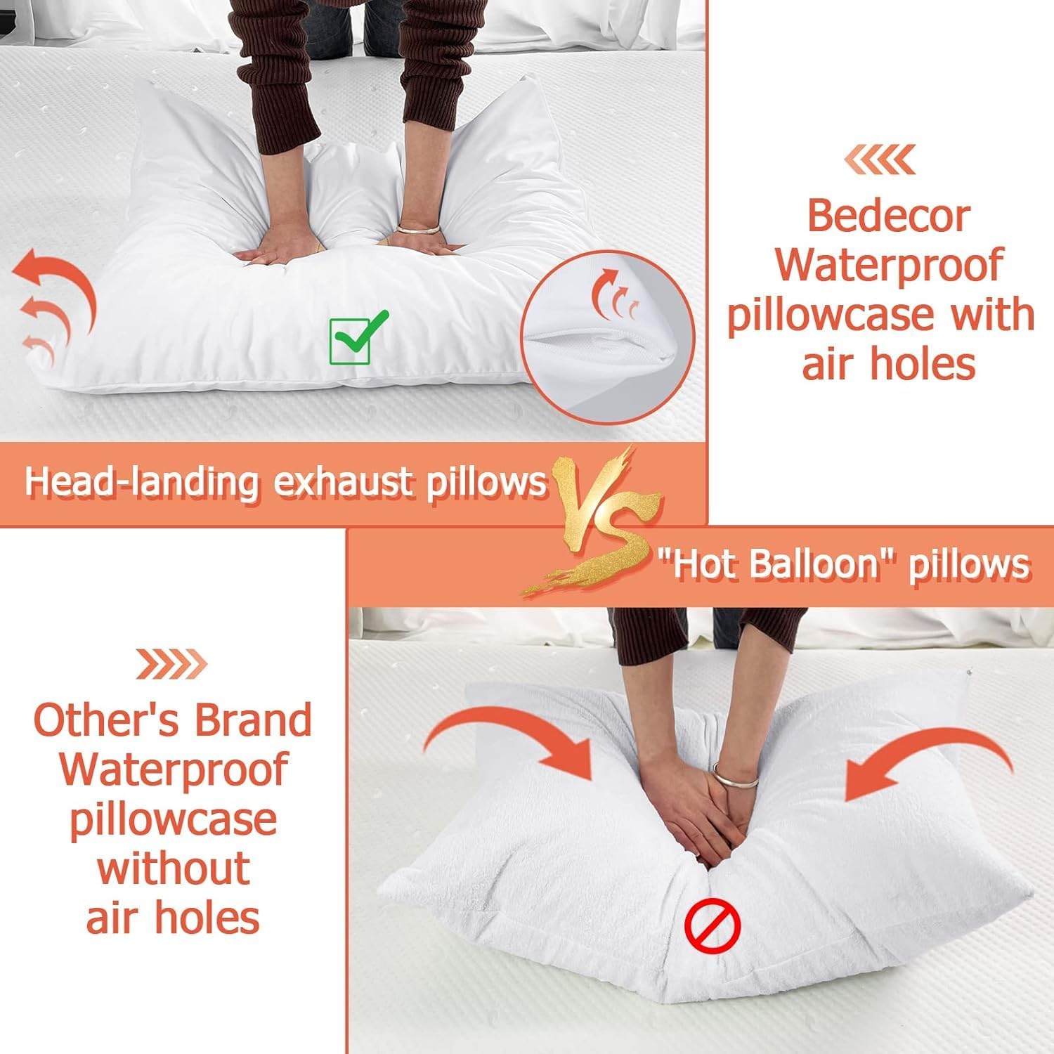 Bedecor Queen Pillow Protector with Zipper 4 Packs, Waterproof Pillow Covers Encasement Smooth Dust Proof with Breathable Holes Allow Air…