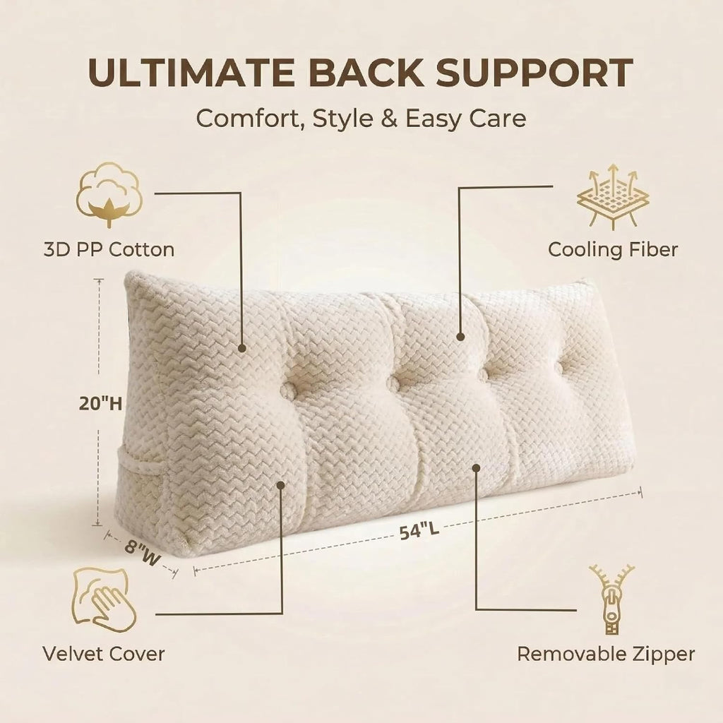 Headboard Pillow Full Size, Reading Pillow for Bed, Wave Pattern Wedge Pillow, Tufted Backrest Support, Headboard Substitute, Beige