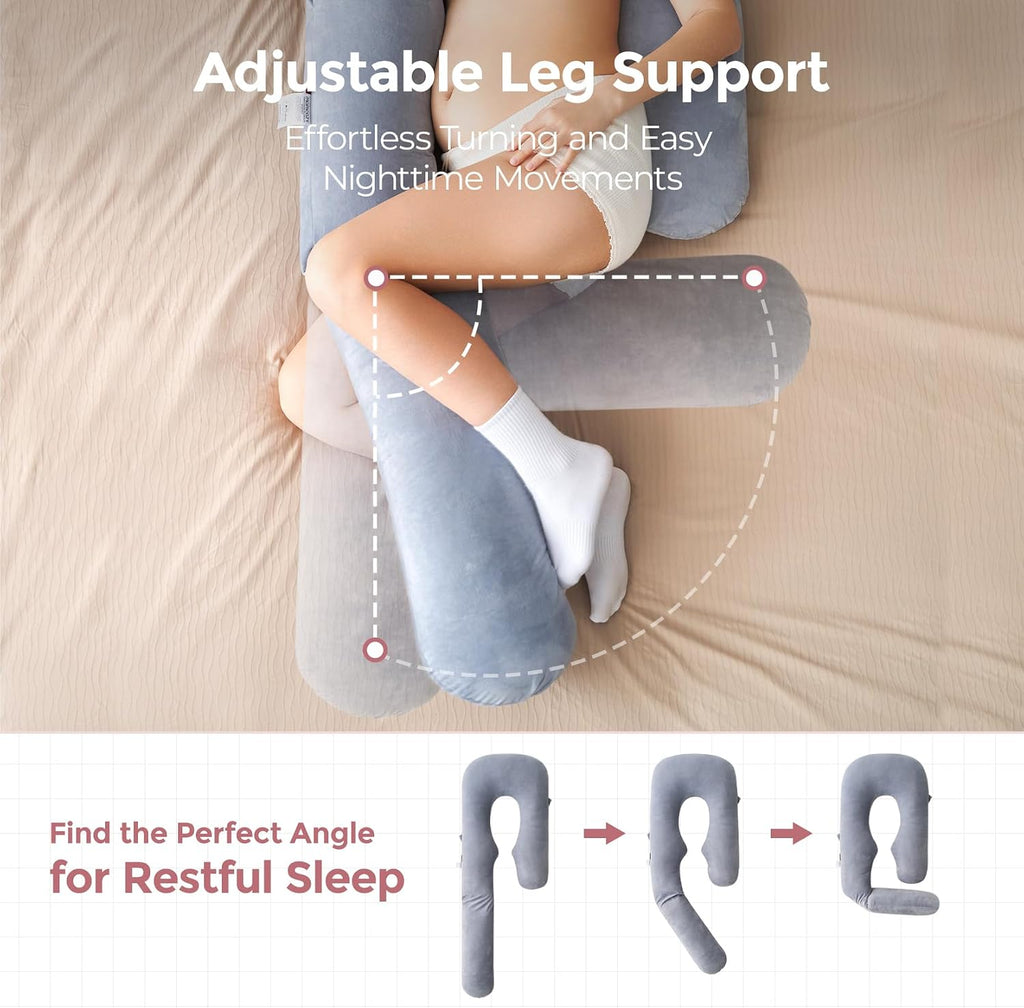 Momcozy Pregnancy Pillow for Sleeping, Dreamlign U Pro Maternity Pillow with Adjustable Leg Pillow, Removable Cover - Support for Back, Hip…