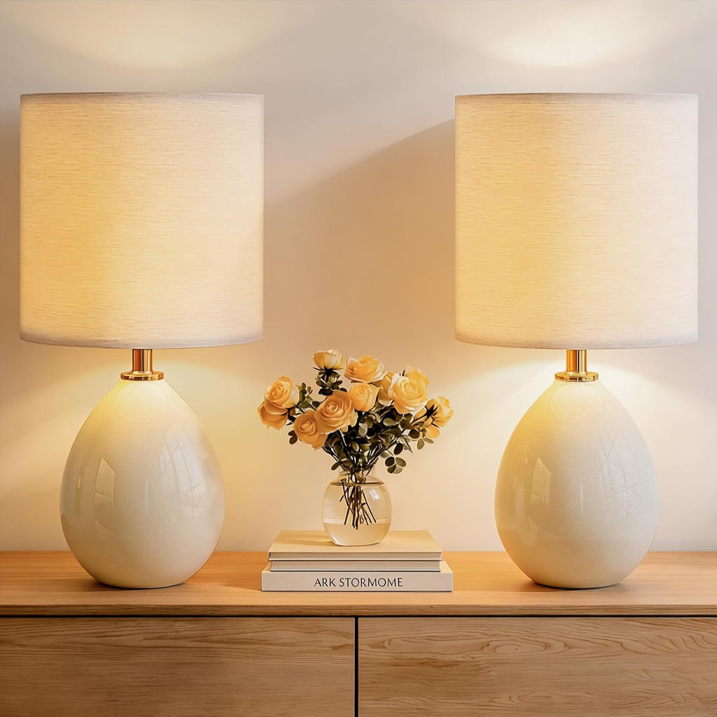 Dawnwake 18.5" Table Lamps Set of 2 for Living Room Bedroom, Bedside Lamps for Night Stands, Desk Nightstand Lamp Dimmable, Modern Linen…
