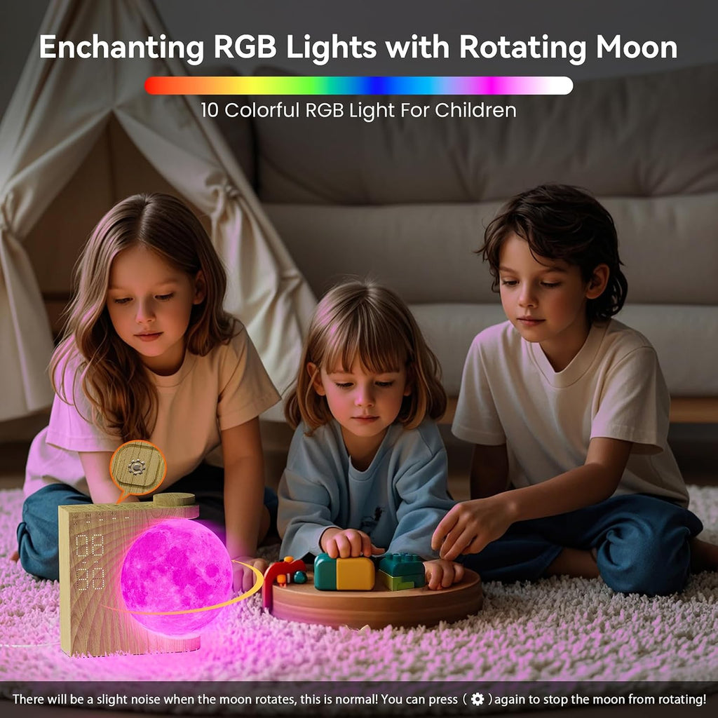 Rotating Moonlight Alarm Clock for Heavy Sleepers - Sunrise Simulation Wake-Up Light, Snooze, 10 Light Effects, 30/60/90 Timer, 10 Nature…