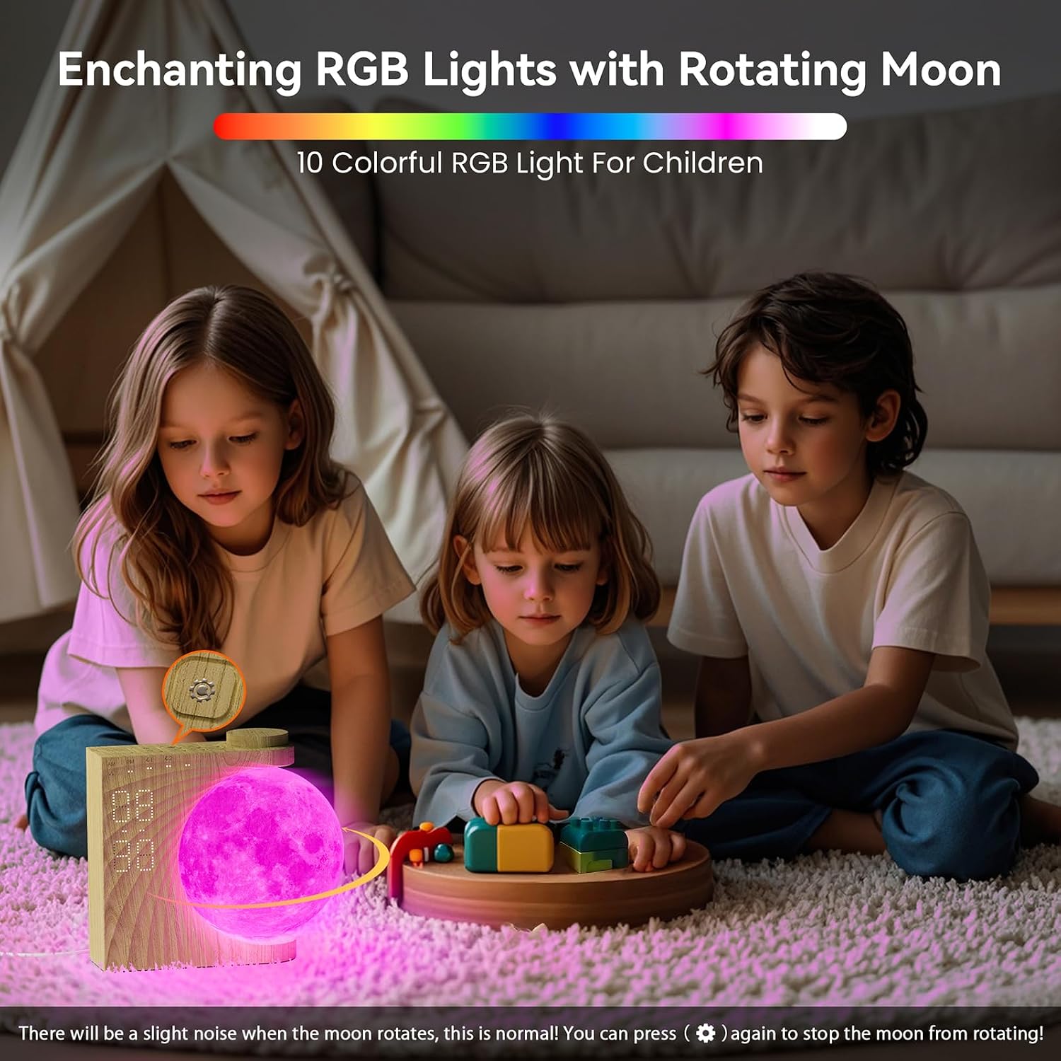 Rotating Moonlight Alarm Clock for Heavy Sleepers - Sunrise Simulation Wake-Up Light, Snooze, 10 Light Effects, 30/60/90 Timer, 10 Nature…