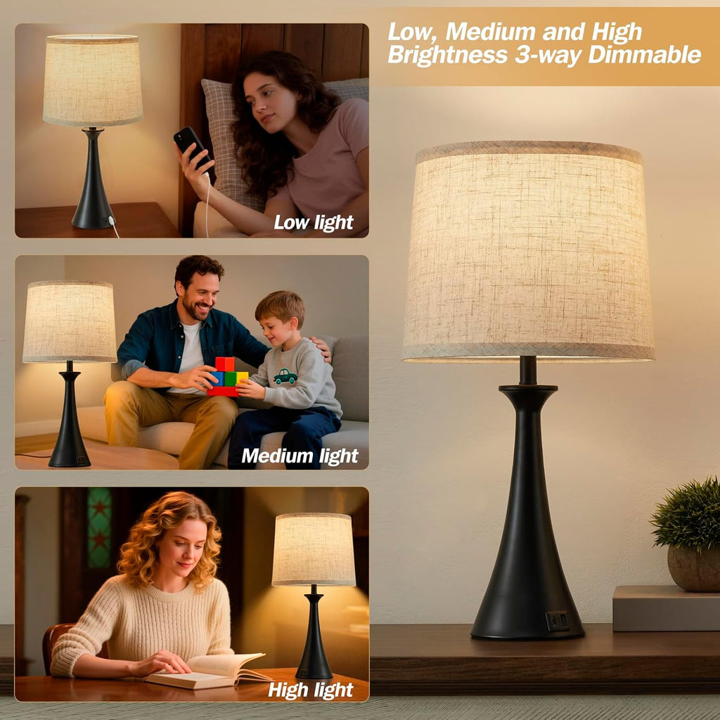 Touch Lamp for Living Room Bedroom, 21" Table Lamps Set of 2 with USB C+A Ports, Touch Bedside Lamps for Nightstand with 3 Way Dimmable…