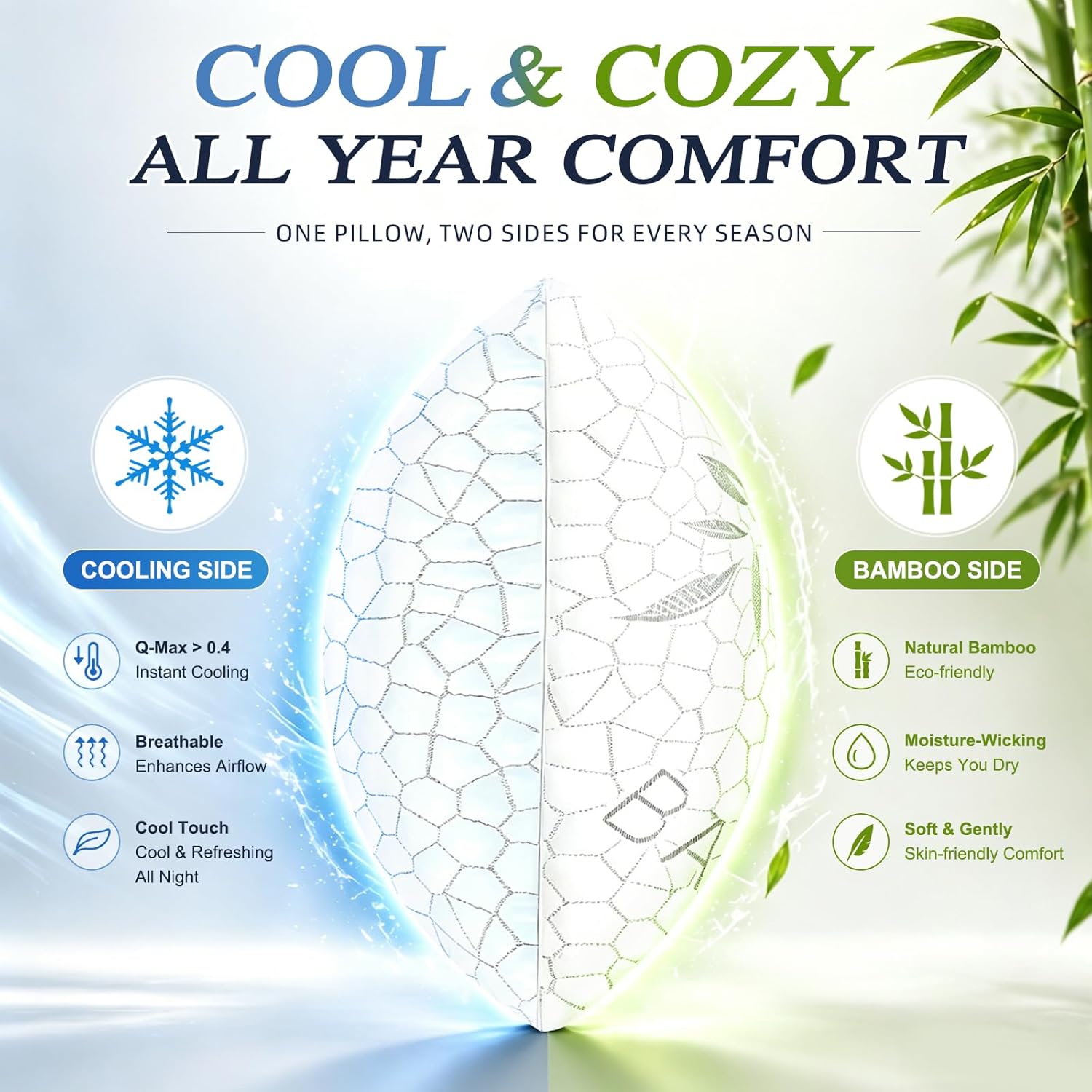 Yettbea Adjustable Shredded Memory Foam Pillows King Size Set of 2, Luxury Bamboo Cooling Pillow w/Washable Zippered Cover, Soft or Firm…