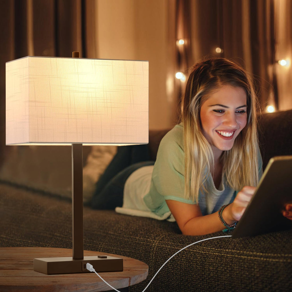 21" Touch Bedside lamps with 2 USB & AC Outlets, 3-Way Dimmable Bedside Table Lamps Set of 2 for Bedroom Living Room Office Reading…