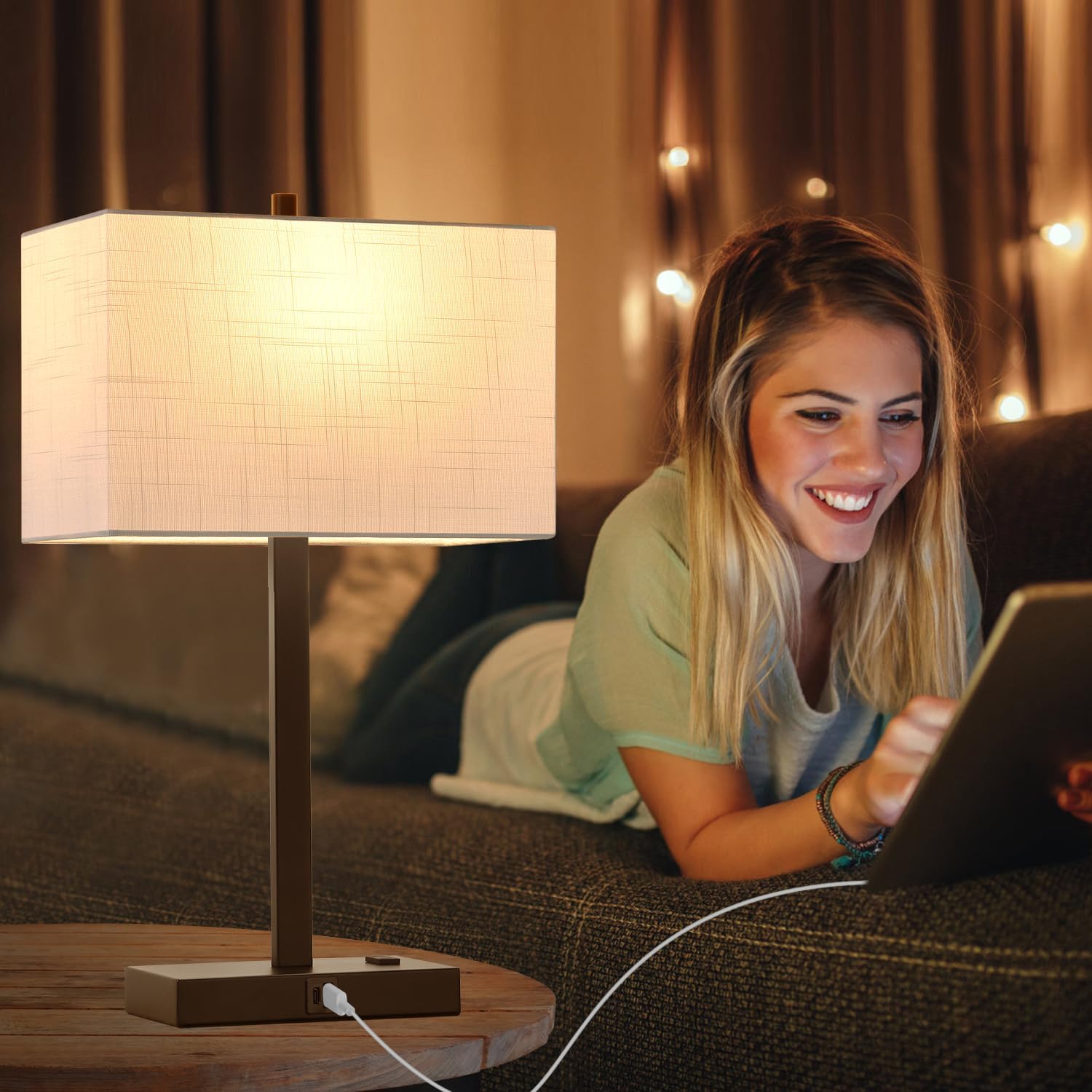 21" Touch Bedside lamps with 2 USB & AC Outlets, 3-Way Dimmable Bedside Table Lamps Set of 2 for Bedroom Living Room Office Reading…