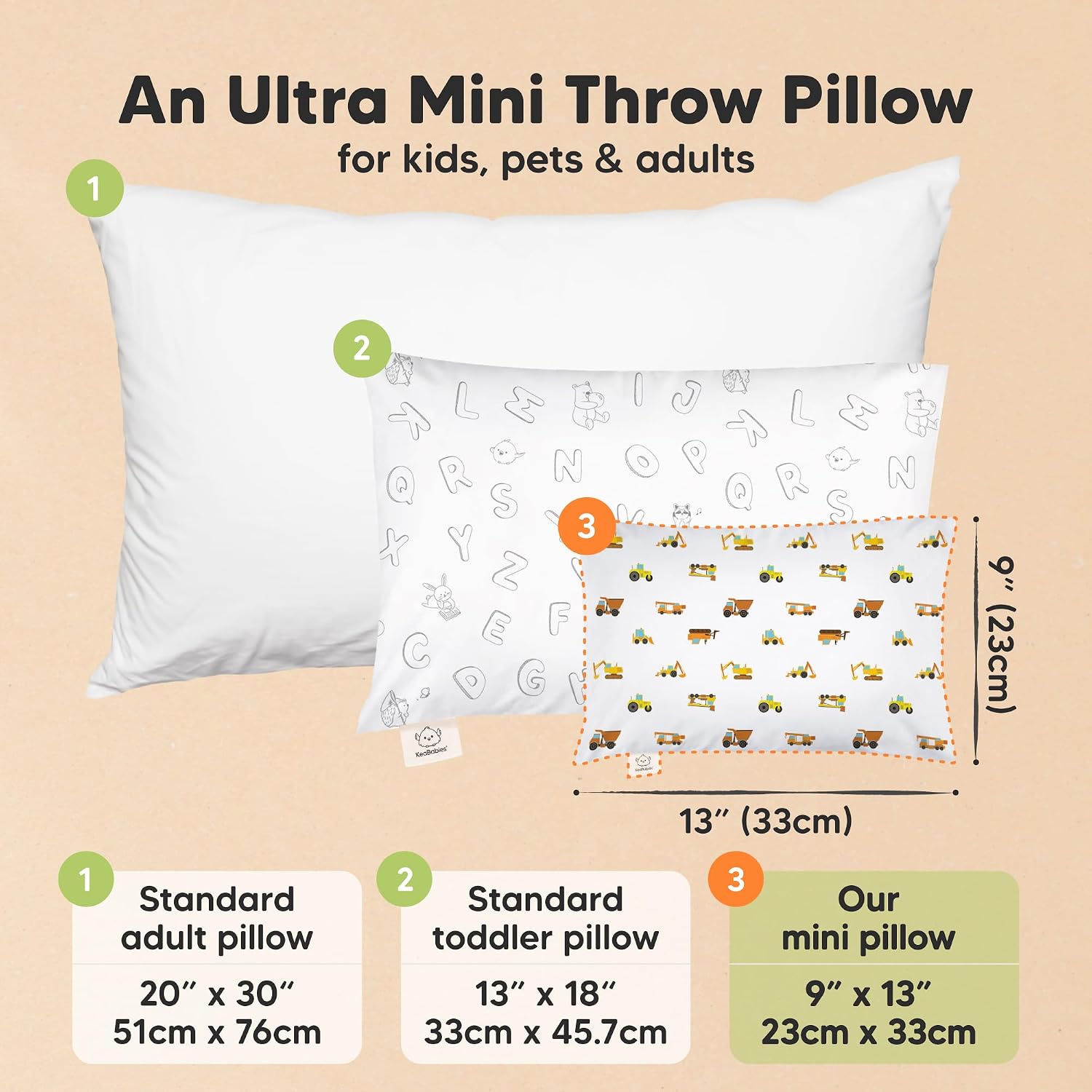 Mini Toddler Pillow with Pillowcase - 9x13 My Little Dreamy Travel Kids Pillow for Sleeping, Toddler Bed, Small, Tiny, Organic Cotton…