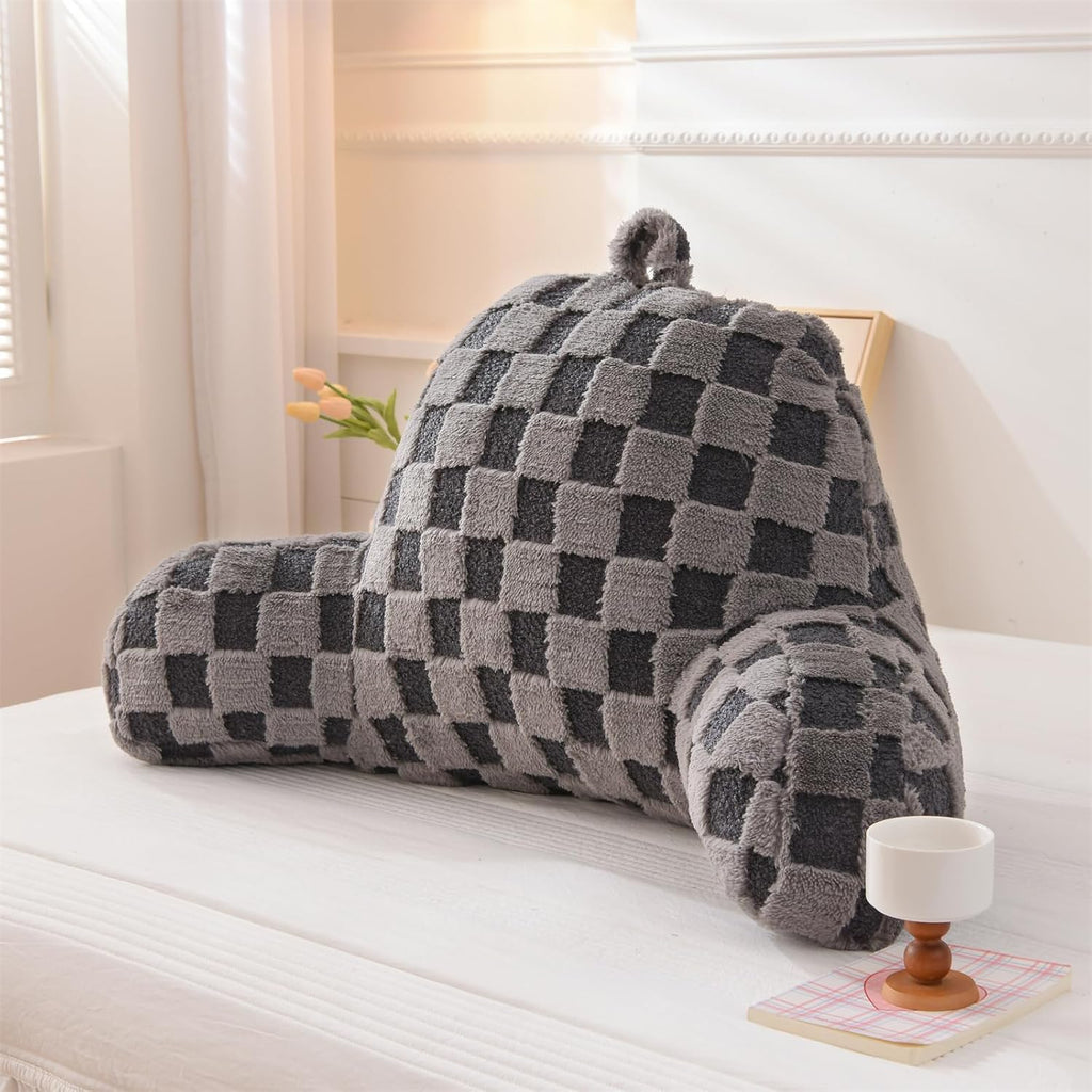 Aimuan Checkered Reading Pillow Bed Rest Wedge Backrest Checkerboard Pillow with Arms Back Support for Sitting Up in Bed Cushion Incline…
