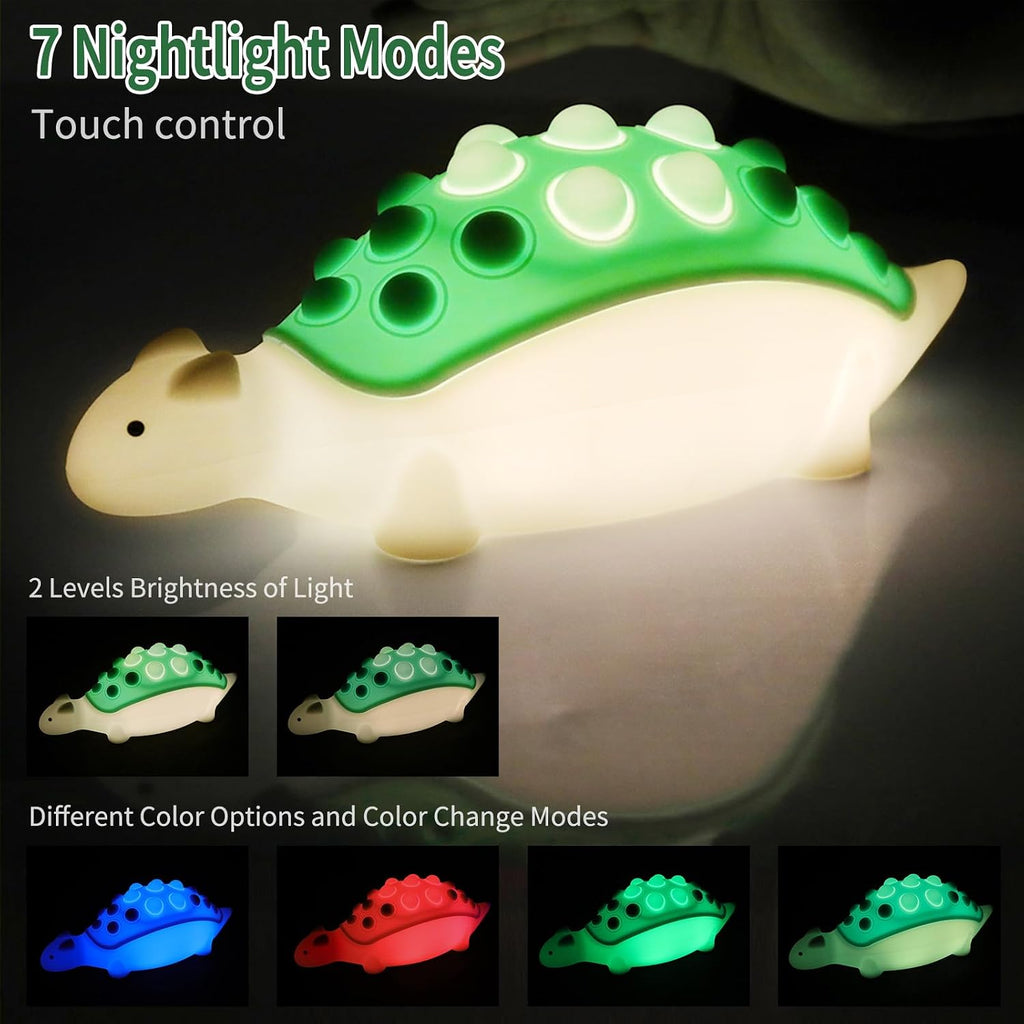 Dinosaur Kids Night Light, Silicone Nursery Dino Lamp with Pop Bubble,7 Nightlight Modes Rechargeable Bedside Touch, Baby Room Decor, Cute…