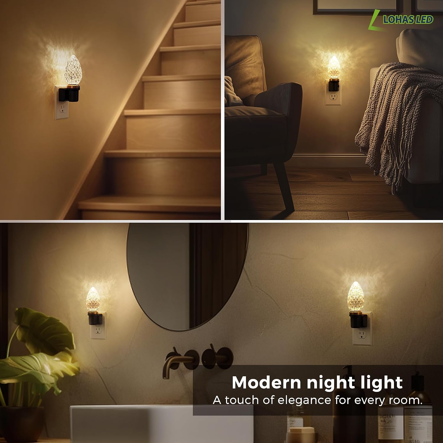L LOHAS LED Night Light, LED Night Lights Plug into Wall, Dimmable Night Light with Auto Light Sensor, 3000K Warm White 0-100LM…