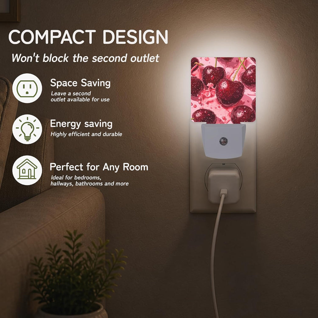 Night Light, Red Cherry Night Lights Plug into Wall for Bedroom Bathroom Hallway Kitchen, Dusk to Dawn Sensor Decorative Gift for Women…