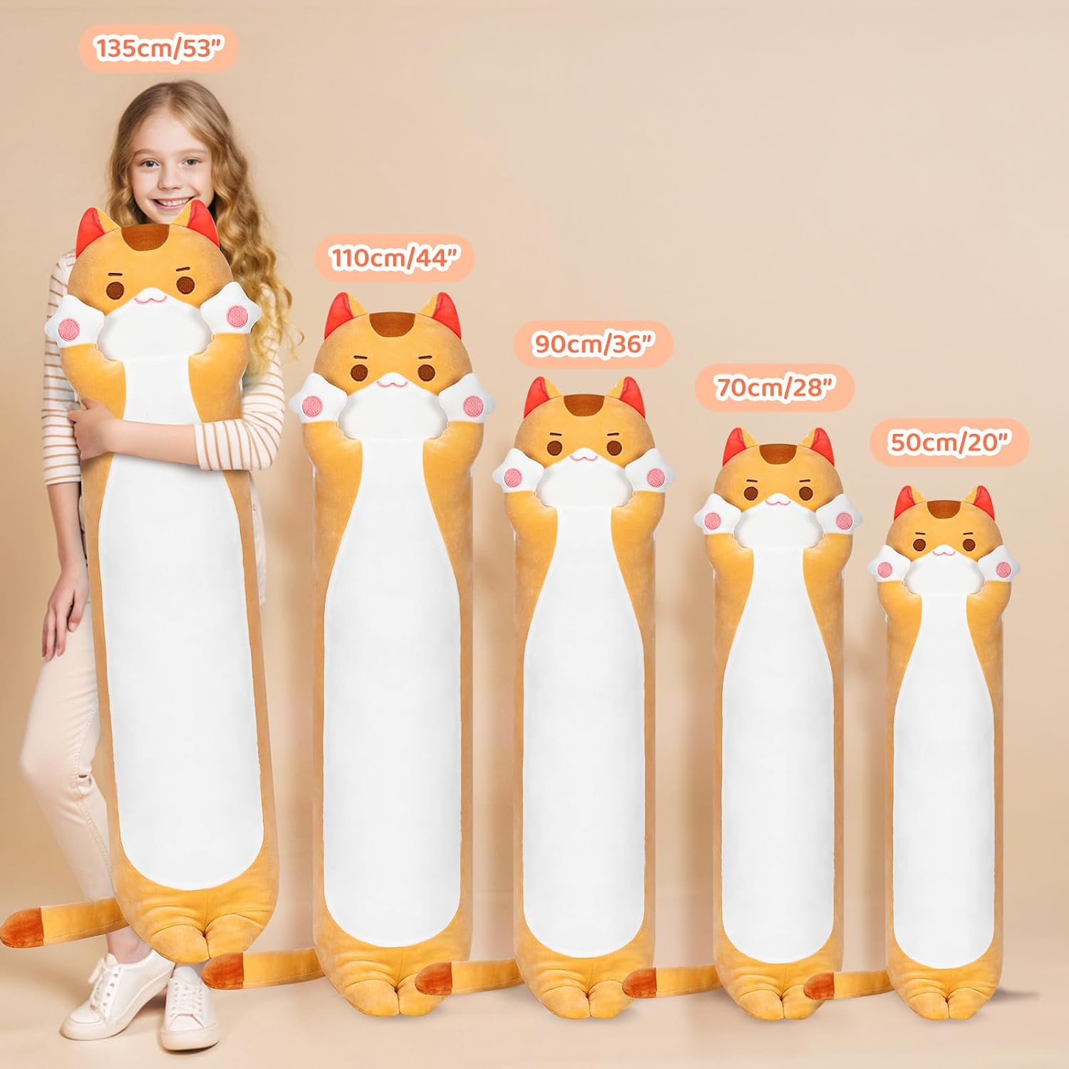 Mewaii Long Cat Plush Kawaii Kids Plush Toy Pillows, Cute Cat Stuffed Animals Soft Plushies, Kitten Big Plush Toys Throw Body Pillow Doll…