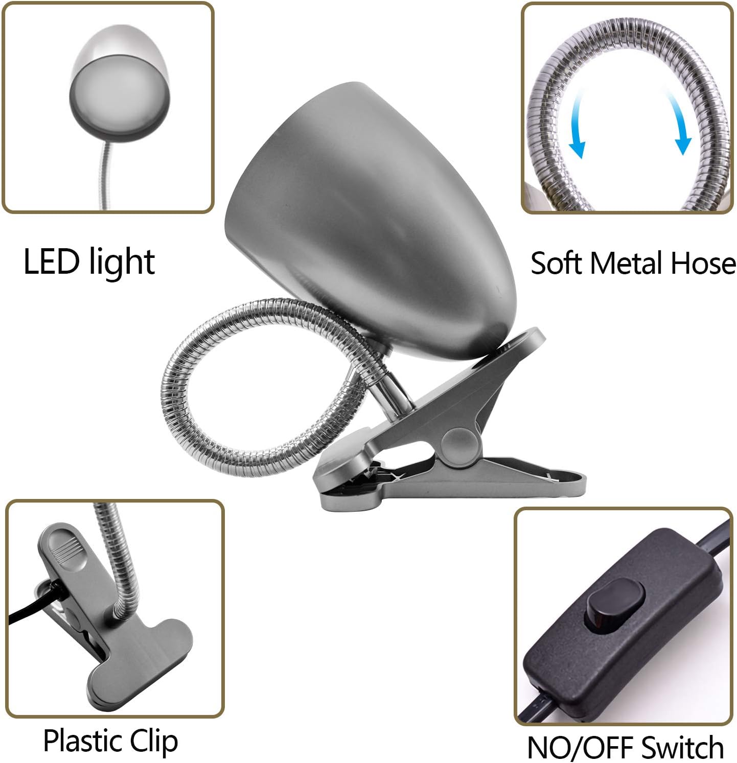 Eenergeticlighting E ENERGETIC LIGHTING Desk lamp with Clamp, Non-Dimmable Clip Light for Bed and Desk, 4000K Cool White, 3.5W 240 LM lamp,…