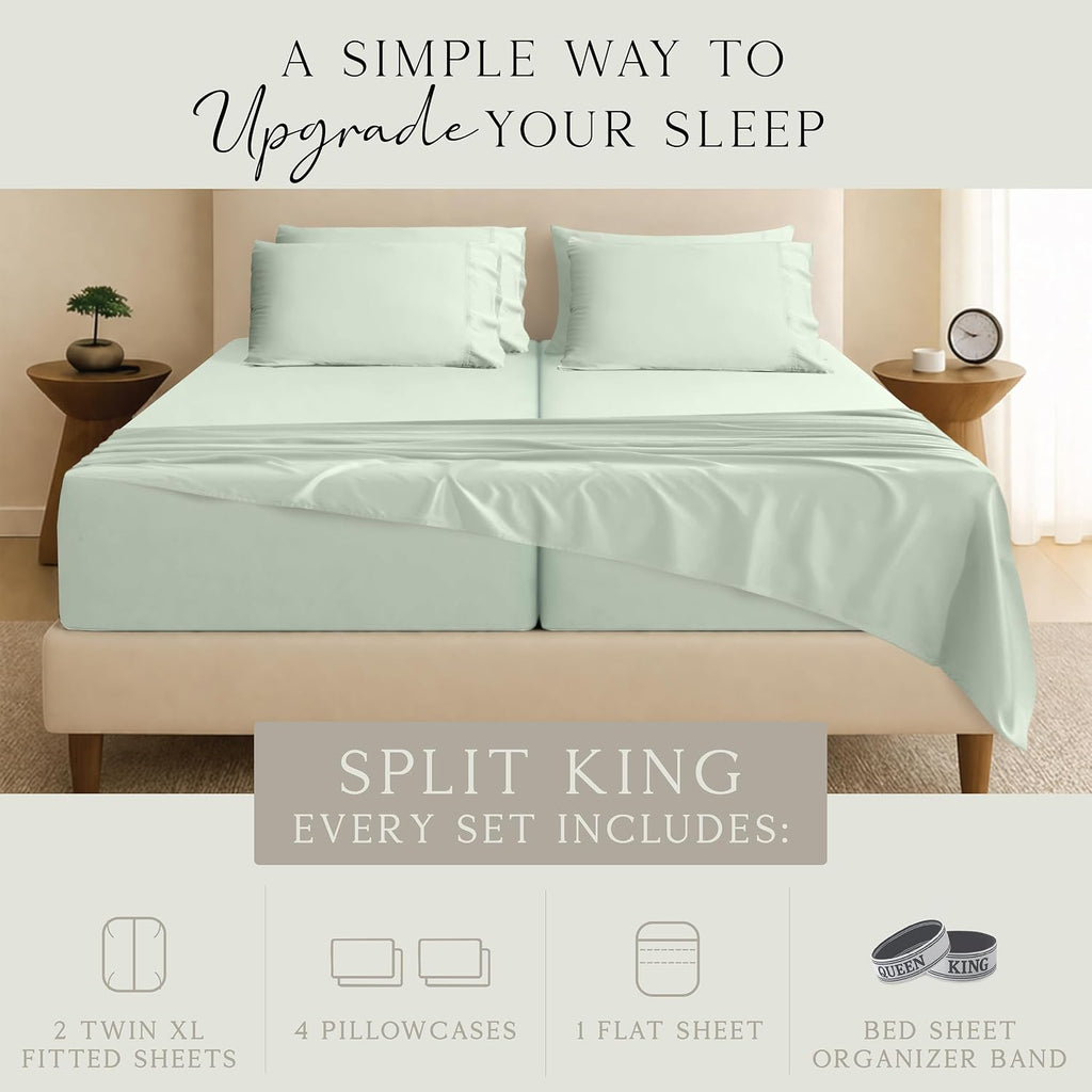 KARISSA MAE 7 Piece Pure Viscose from Bamboo Split King Size Sheet Set | 100% FSC Certified | Luxuriously Soft | Cooling | 18" Deep…