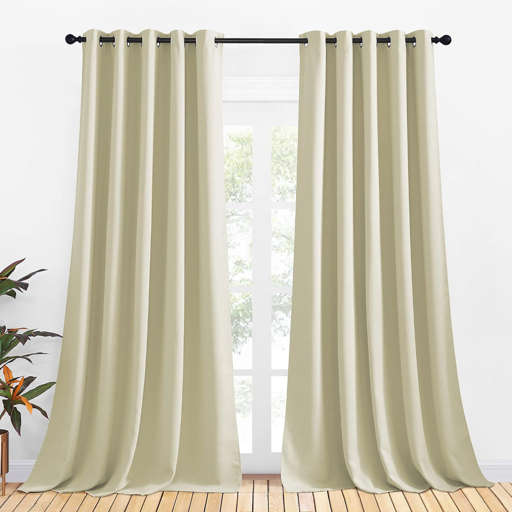 NICETOWN Room Darkening Curtain Panels for Cafe, Thermal Insulated Grommet Room Darkening Draperies/Drapes for Window (Beige, 2 Panels…