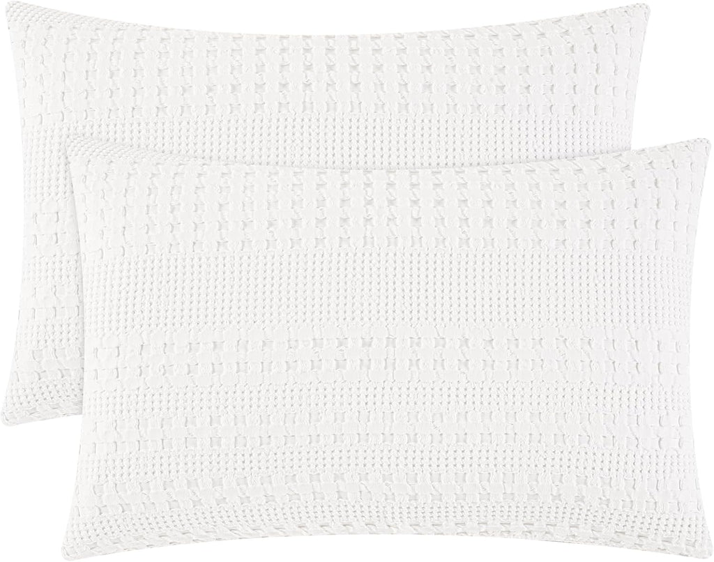 Phf 100% Cotton Waffle Pillow Shams King Size, 2 Pack 20" x 36" Soft Skin-Friendly Pillowcases, No Filling, Aesthetic Woven and Breathable…